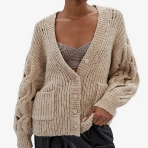 Jonathan Simkhai Sweater Cream / Brown Chunky Brown Reagan  Sz Medium - Picture 2 of 6